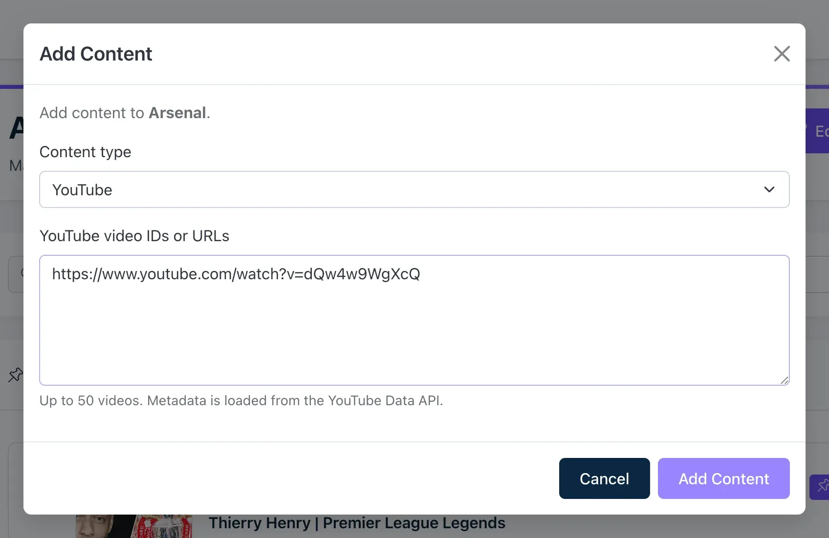 The Add Content window
