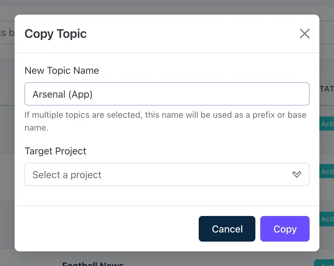The Copy Topic window