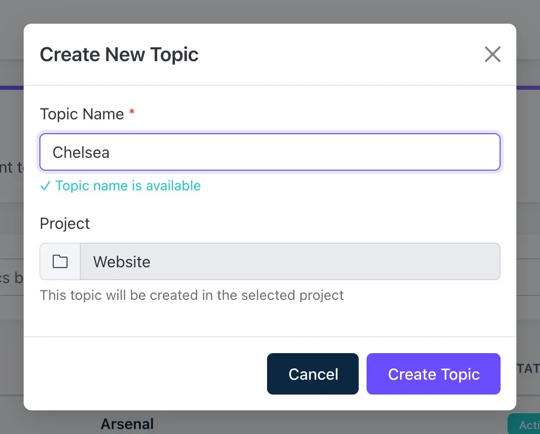 The Create New Topic window