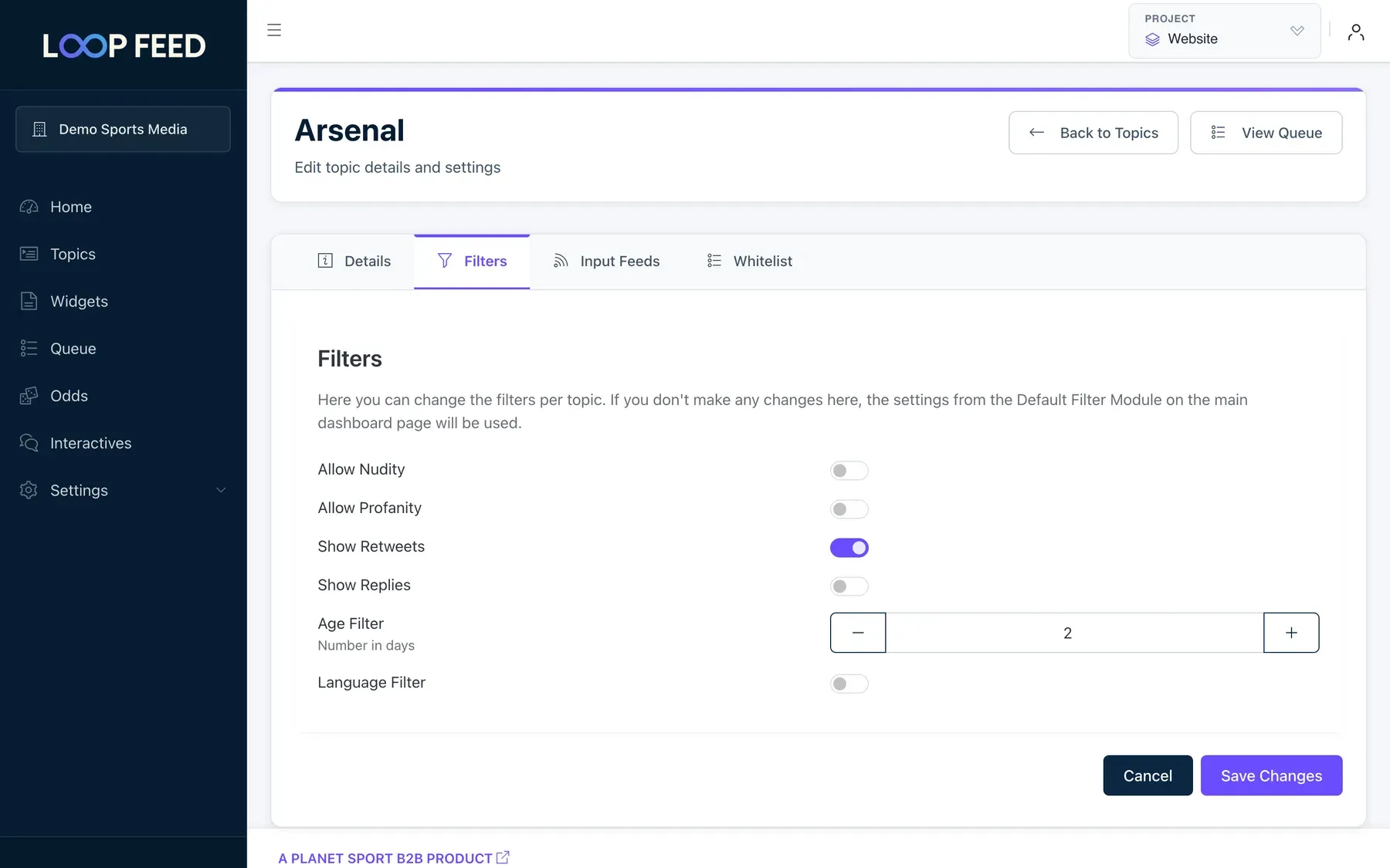 The Filters tab