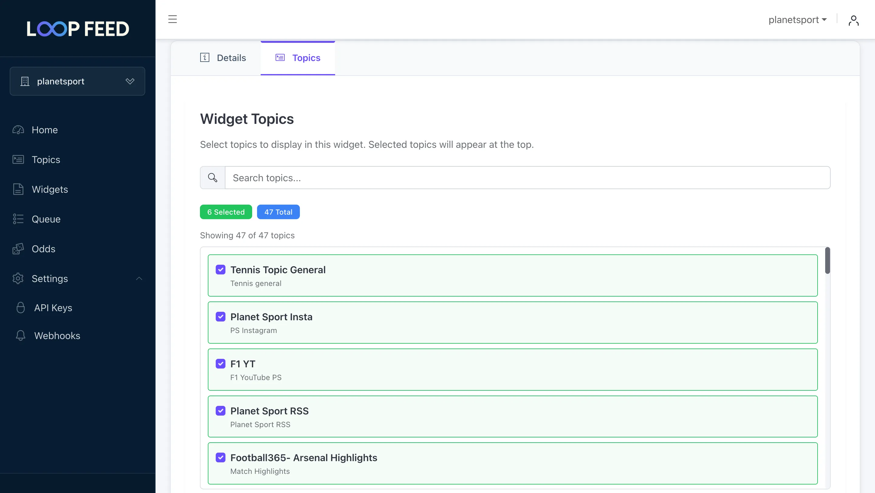Widget Attach Topics
