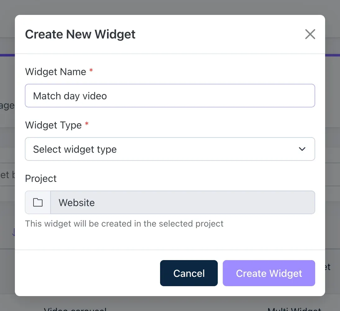 The Create New Widget window