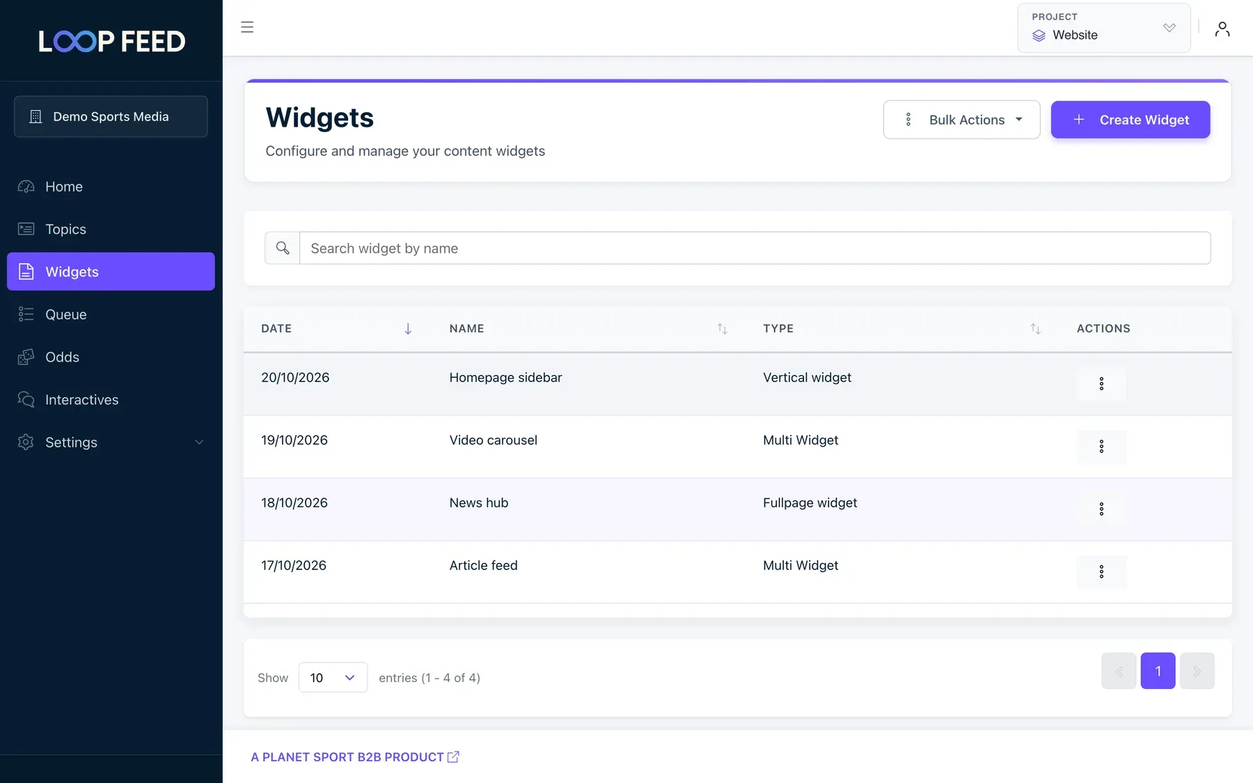 The Widgets list